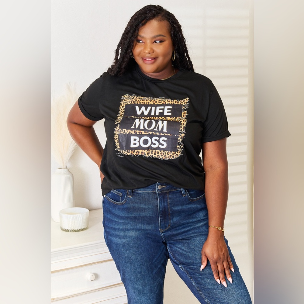 NEW**-Simply Love WIFE MOM BOSS Leopard Graphic T-Shirt OFFERS WELCOME